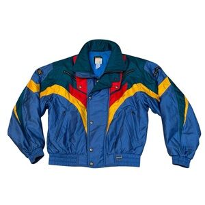 VTG Retro Descente Men’s Ski Blue Red Green Yellow 90s 80s Jacket Size Medium